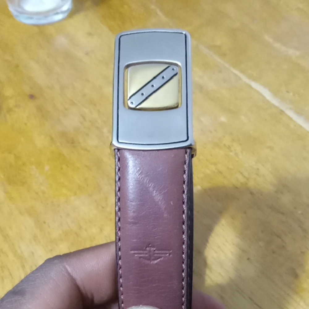 Dockers Brown Leather Belt with Gold and Silver Buckle